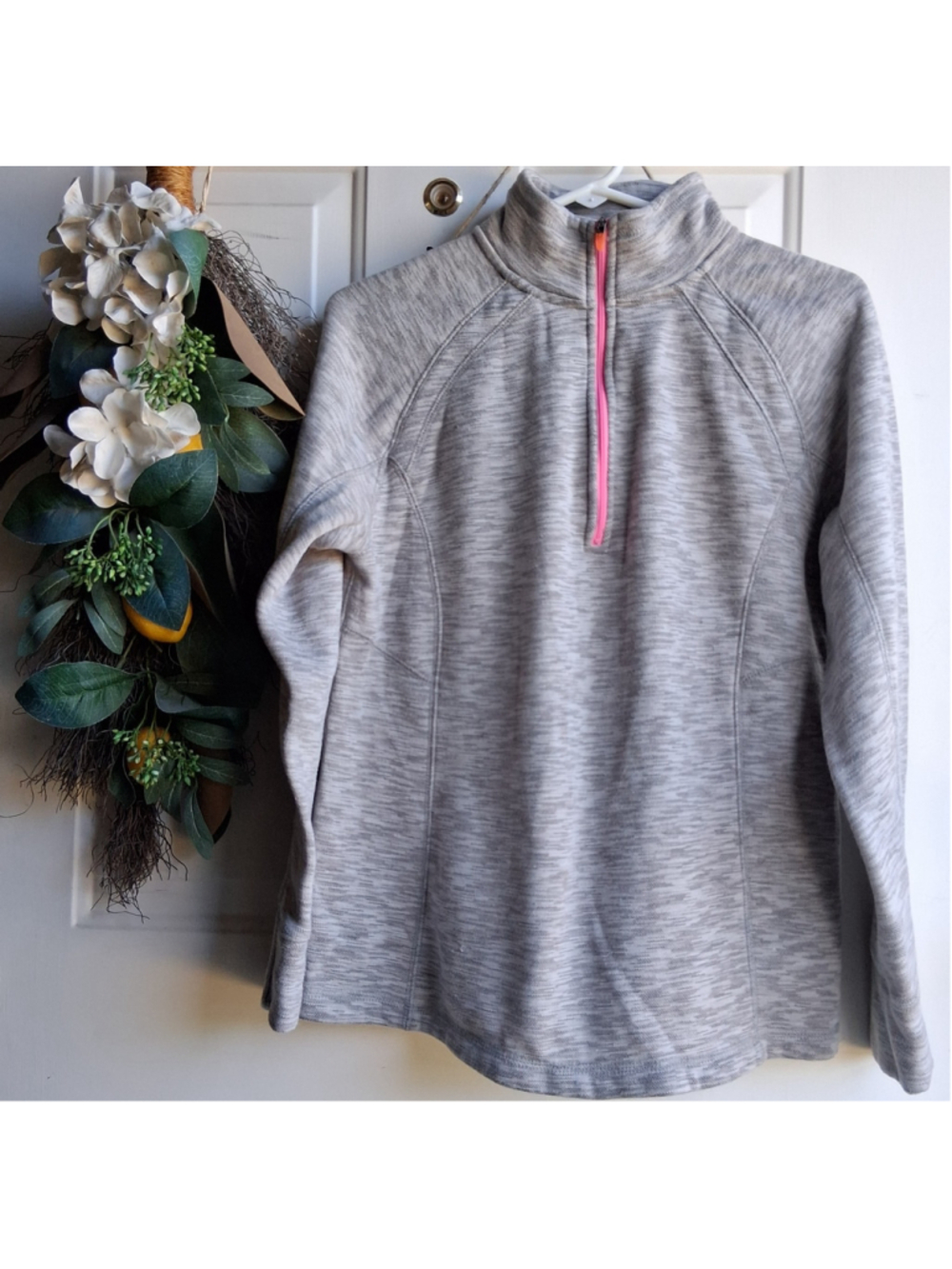 Women's Tek Gear Grey pink Quarter Zip Sweatshirt Size L
